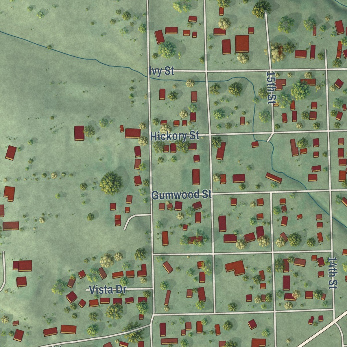 Second close-up of the map of Stanton, Nebraska print showing more streets and buildings