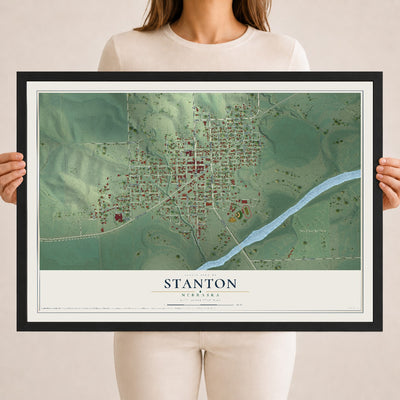 Map of Stanton, Nebraska, 18 x 24 inch print in a black wood frame