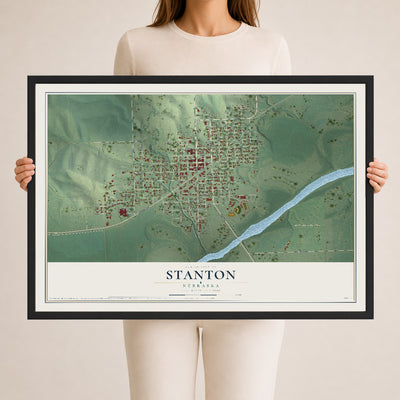 Map of Stanton, Nebraska, 24 x 36 inch print in a black wood frame