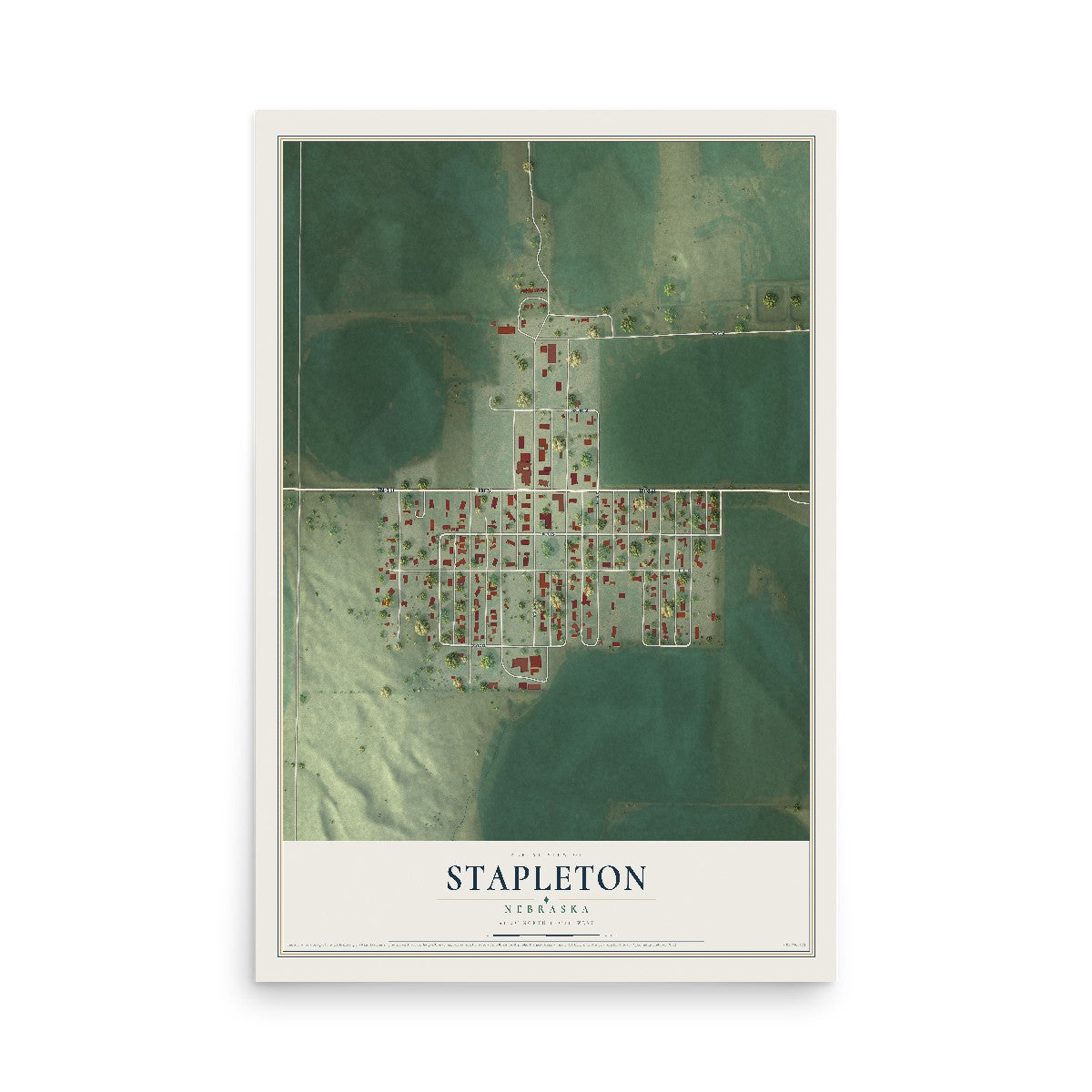 Map of Stapleton, Nebraska, 12 x 18 inch unframed archival matte print