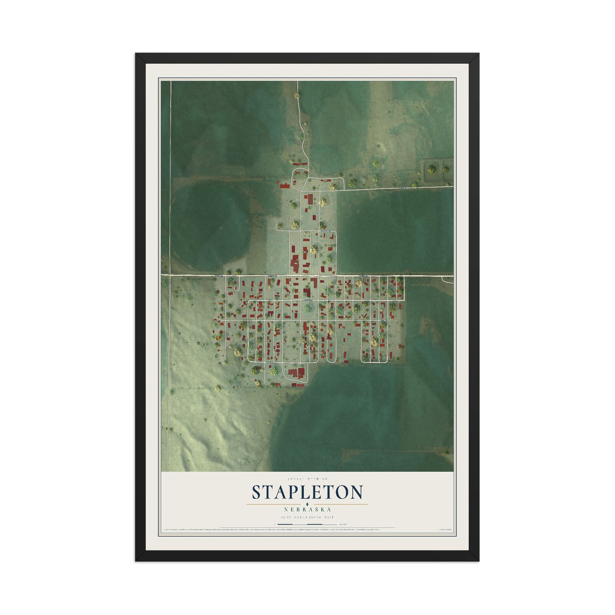 Map of Stapleton, Nebraska, 12 x 18 inch print in a black wood frame