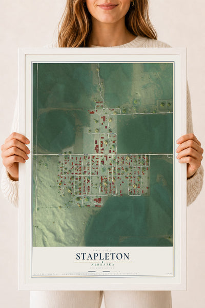 Map of Stapleton, Nebraska, 18 x 24 inch print in a white wood frame