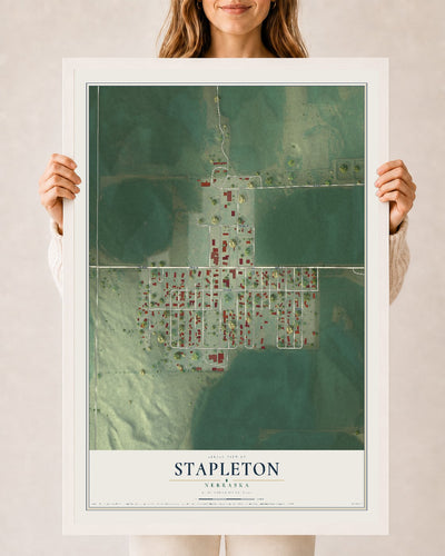Map of Stapleton, Nebraska, 24 x 36 inch print in a white wood frame