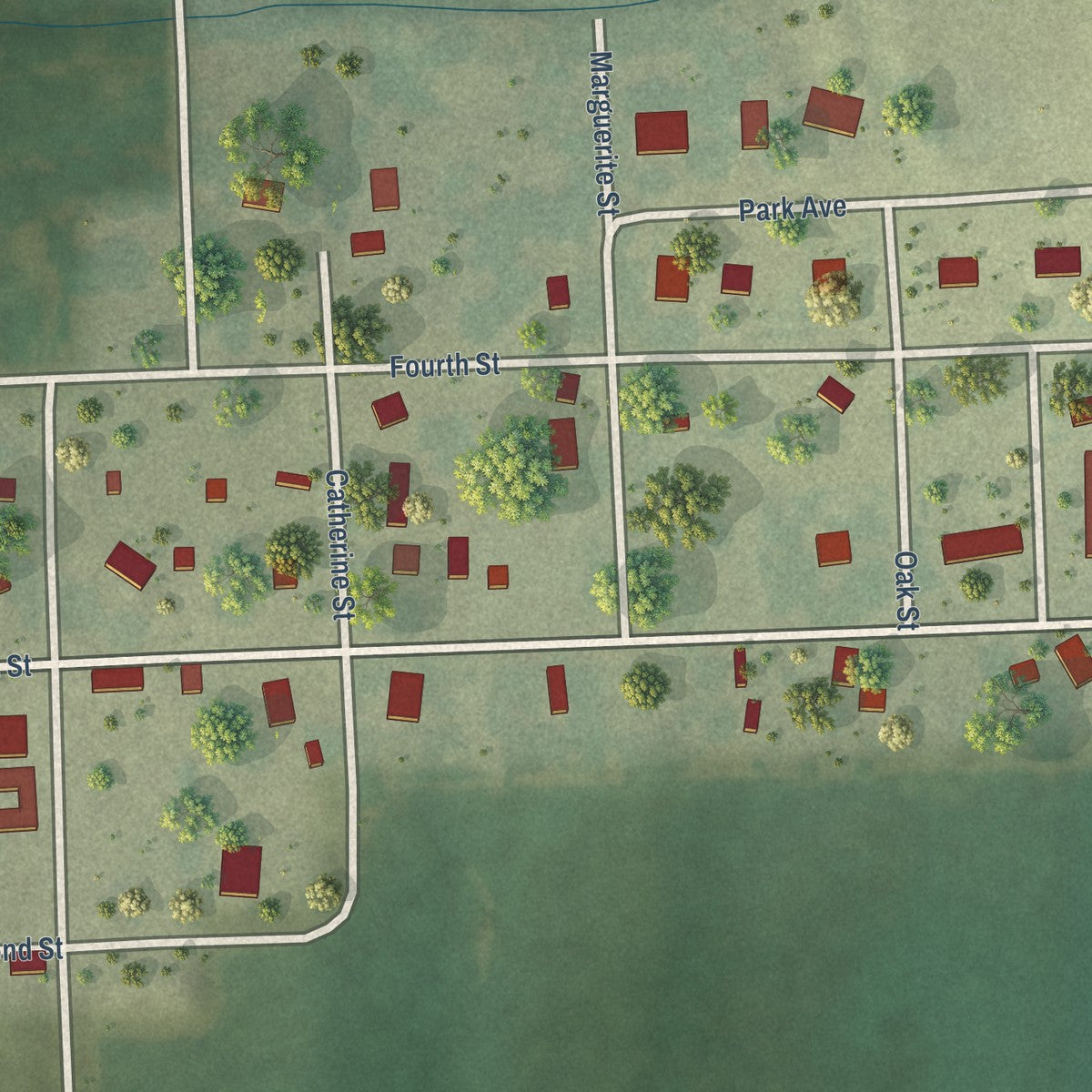 Close-up of the map of Steinauer, Nebraska print showing street and building detail