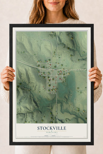 Map of Stockville, Nebraska, 18 x 24 inch print in a black wood frame