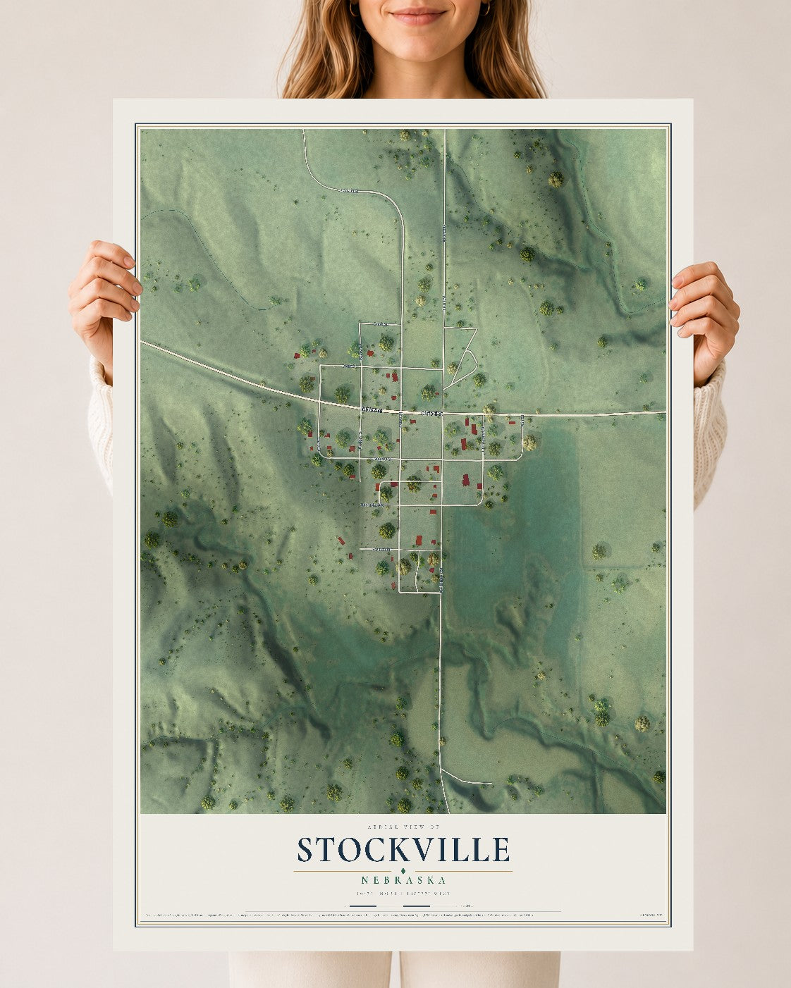 Map of Stockville, Nebraska, 24 x 36 inch unframed archival matte print