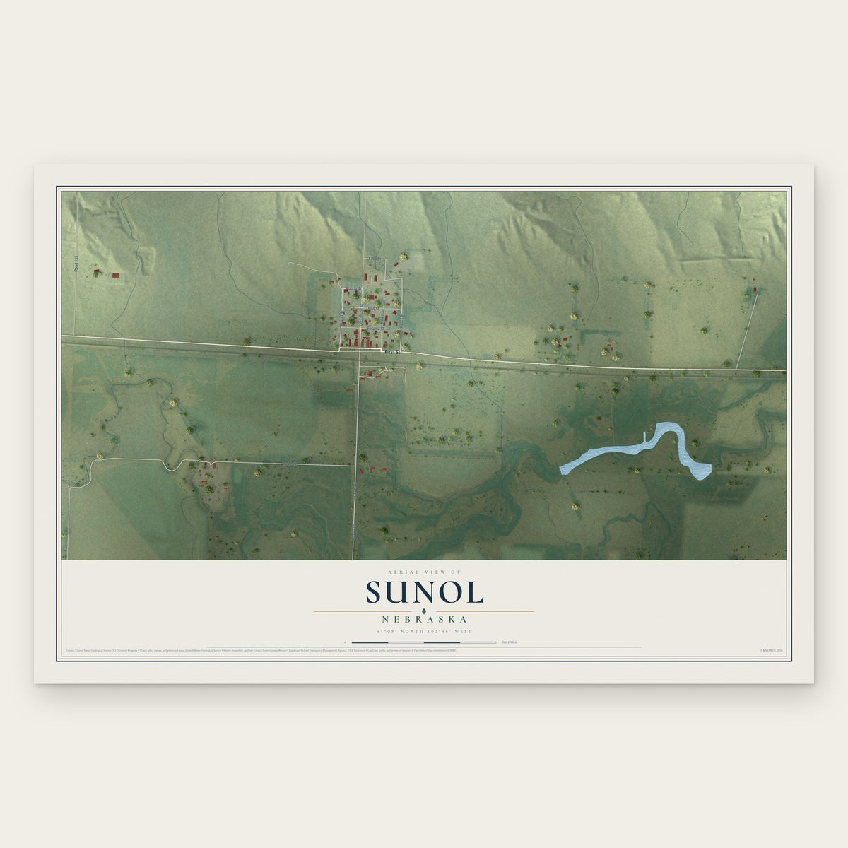Sunol, Nebraska map print, the full design