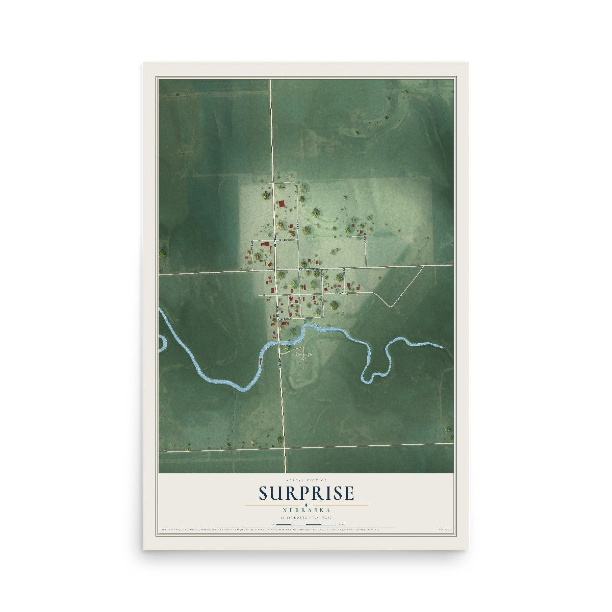 Map of Surprise, Nebraska, 12 x 18 inch unframed archival matte print