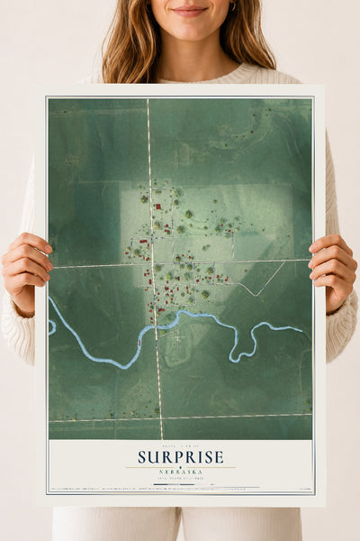 Map of Surprise, Nebraska, 18 x 24 inch unframed archival matte print