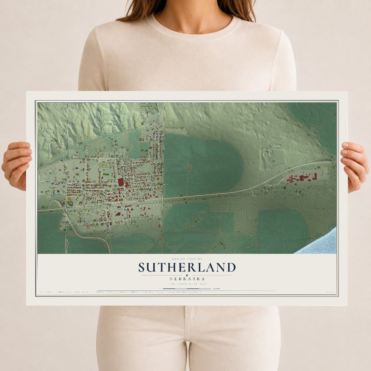 Map of Sutherland, Nebraska, 12 x 18 inch unframed archival matte print
