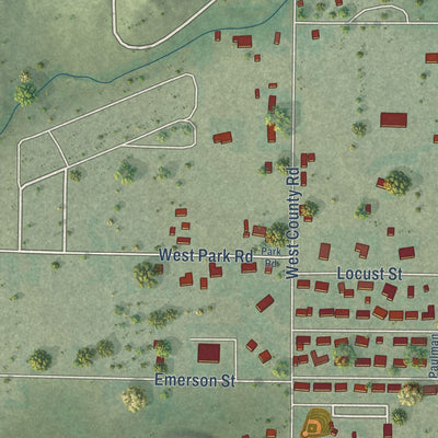 Second close-up of the map of Sutherland, Nebraska print showing more streets and buildings