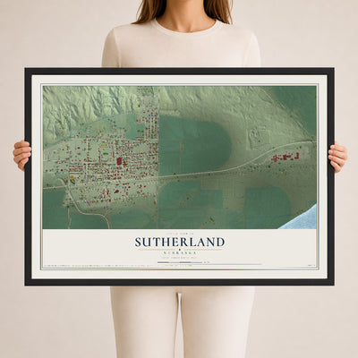 Map of Sutherland, Nebraska, 24 x 36 inch print in a black wood frame
