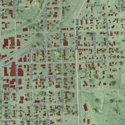 Close-up of the map of Sutton, Nebraska print showing street and building detail