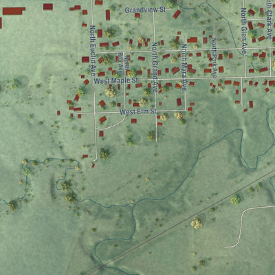 Second close-up of the map of Sutton, Nebraska print showing more streets and buildings