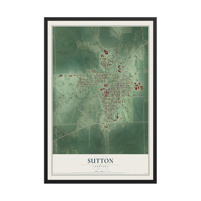 Map of Sutton, Nebraska, 12 x 18 inch print in a black wood frame