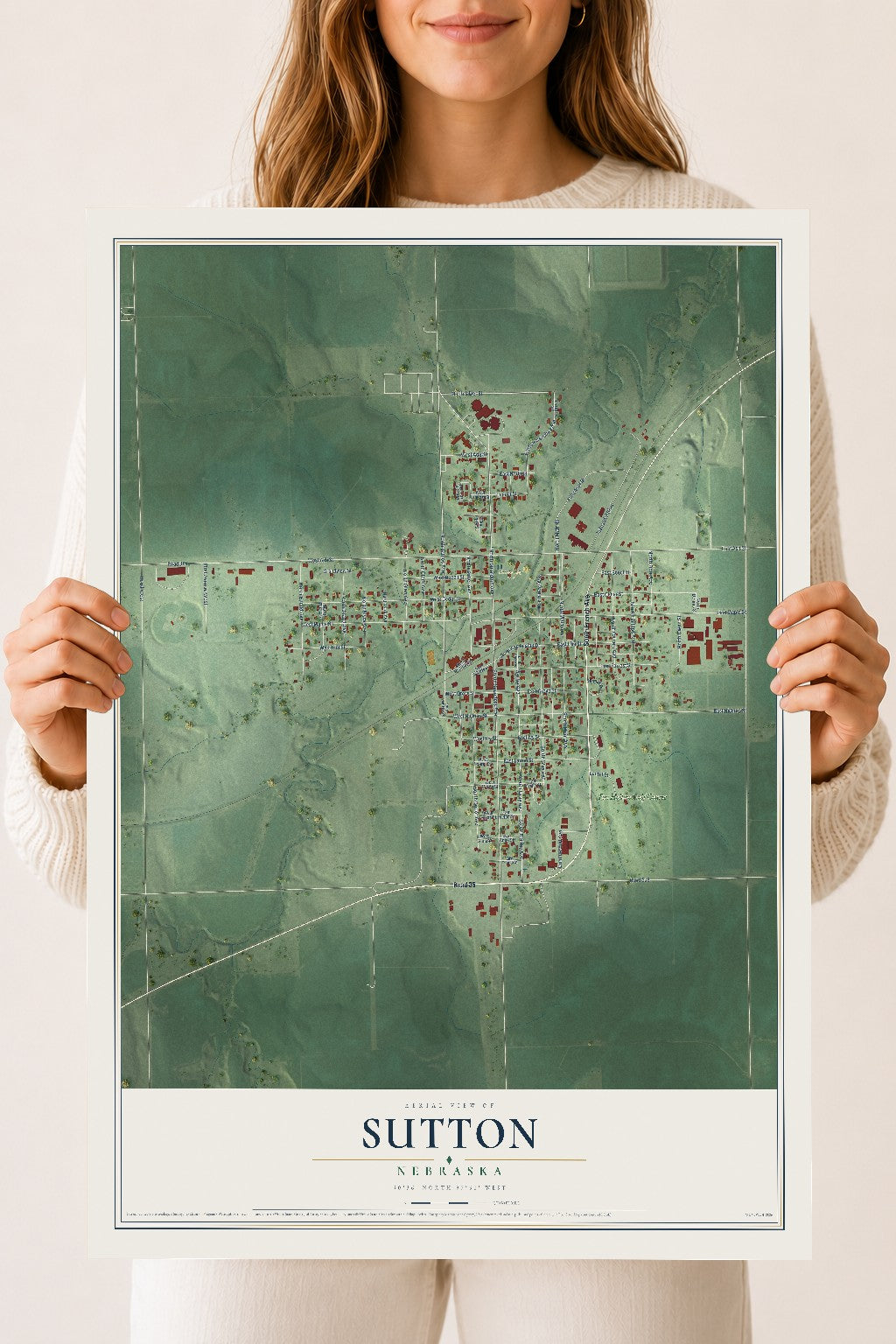 Map of Sutton, Nebraska, 18 x 24 inch unframed archival matte print