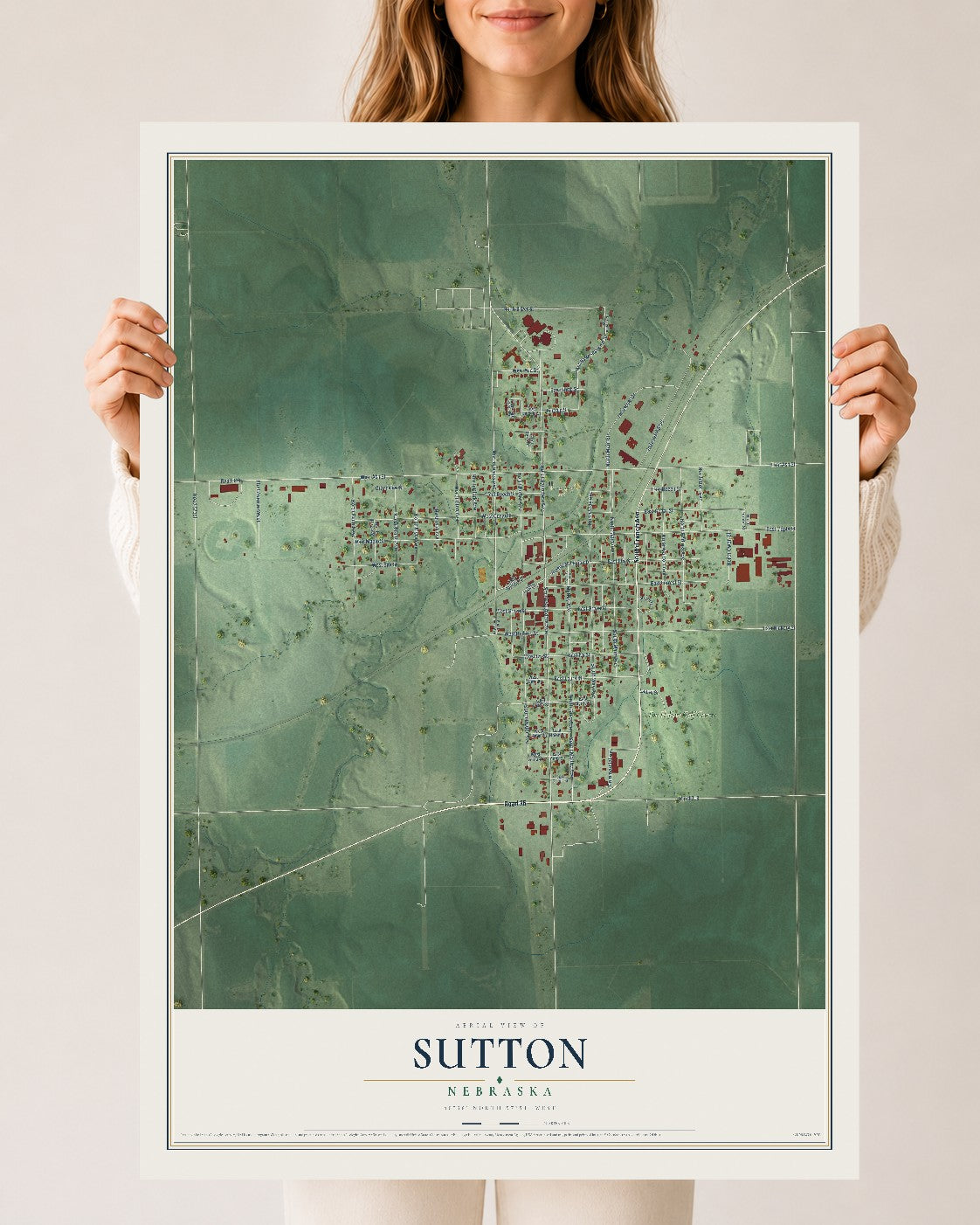 Map of Sutton, Nebraska, 24 x 36 inch unframed archival matte print