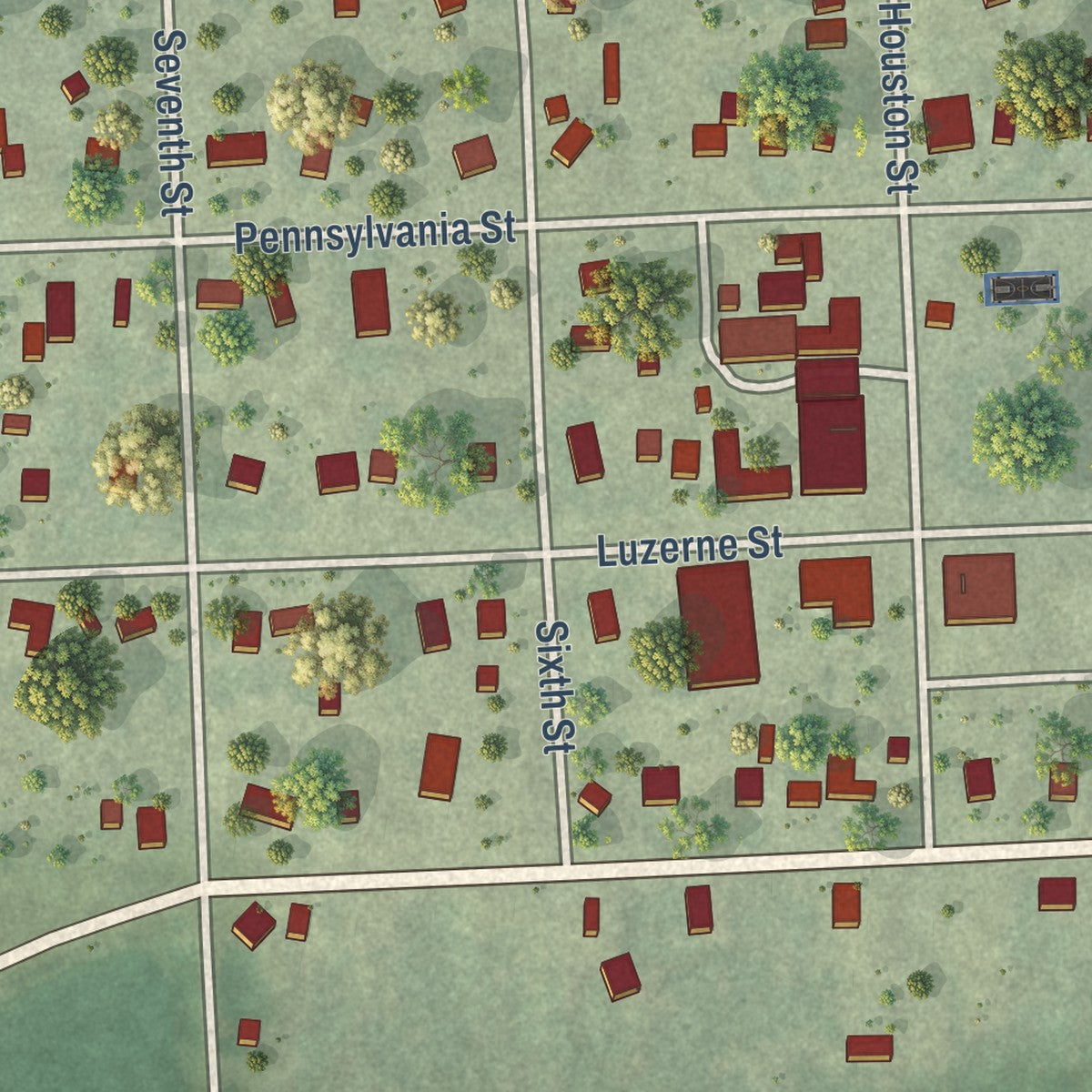 Close-up of the map of Table Rock, Nebraska print showing street and building detail