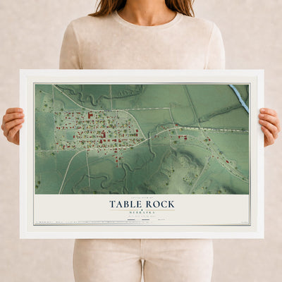 Map of Table Rock, Nebraska, 12 x 18 inch print in a white wood frame