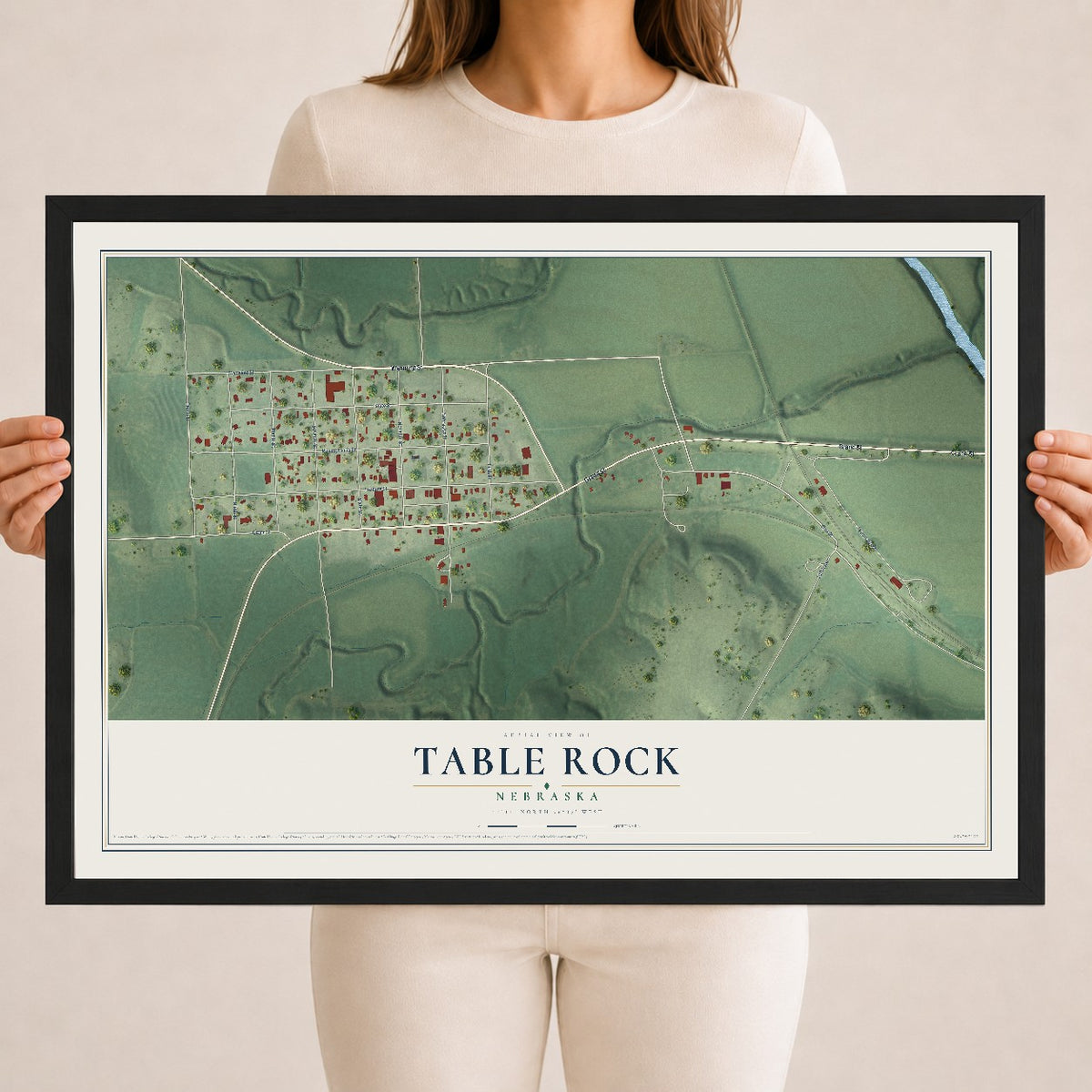 Map of Table Rock, Nebraska, 18 x 24 inch print in a black wood frame