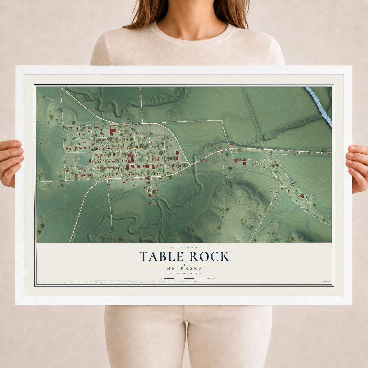 Map of Table Rock, Nebraska, 18 x 24 inch print in a white wood frame