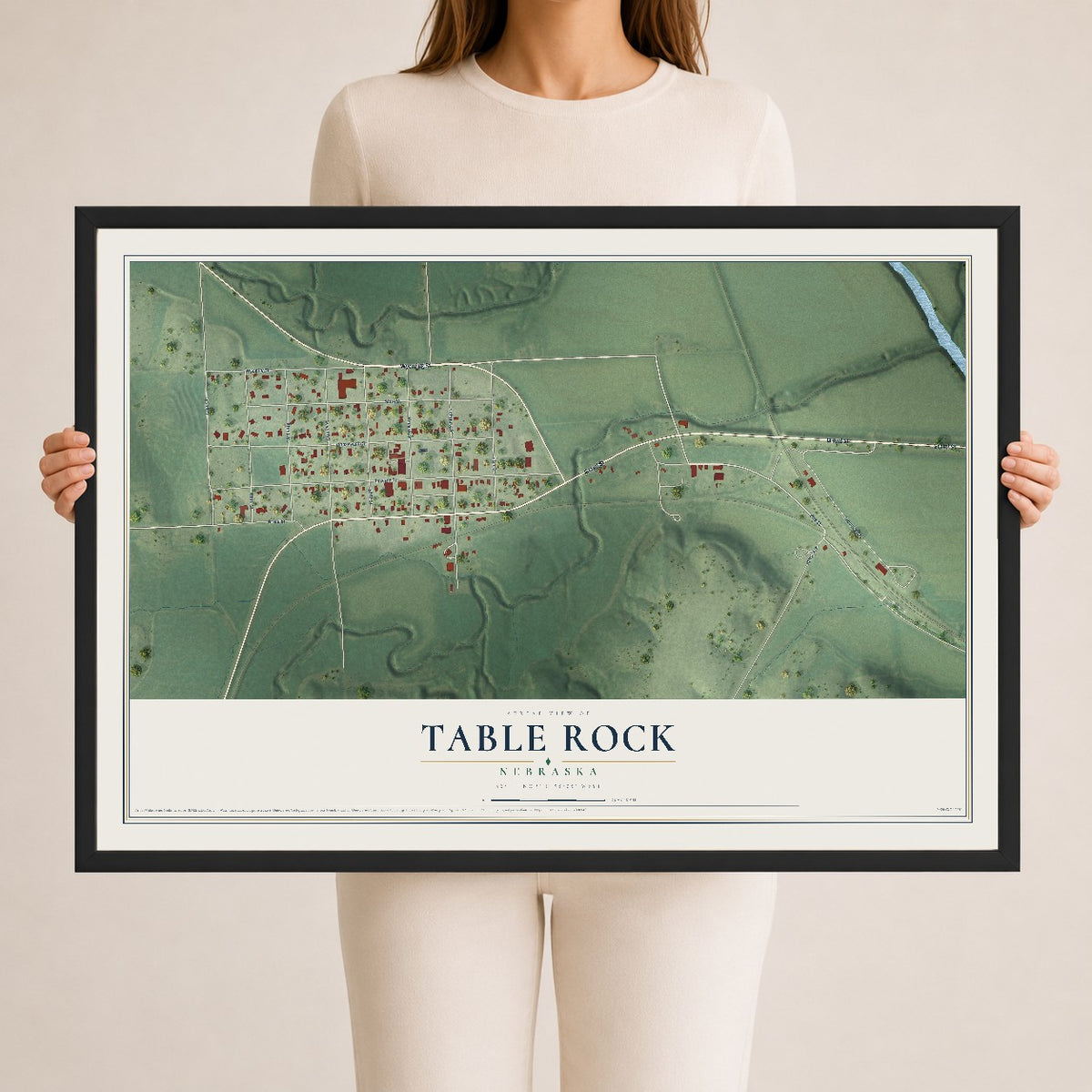 Map of Table Rock, Nebraska, 24 x 36 inch print in a black wood frame