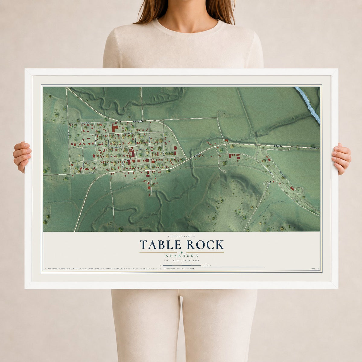 Map of Table Rock, Nebraska, 24 x 36 inch print in a white wood frame