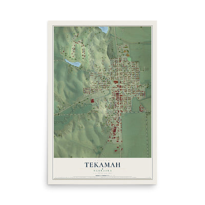 Map of Tekamah, Nebraska, 12 x 18 inch unframed archival matte print