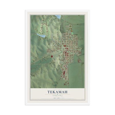 Map of Tekamah, Nebraska, 12 x 18 inch print in a white wood frame