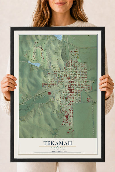 Map of Tekamah, Nebraska, 18 x 24 inch print in a black wood frame