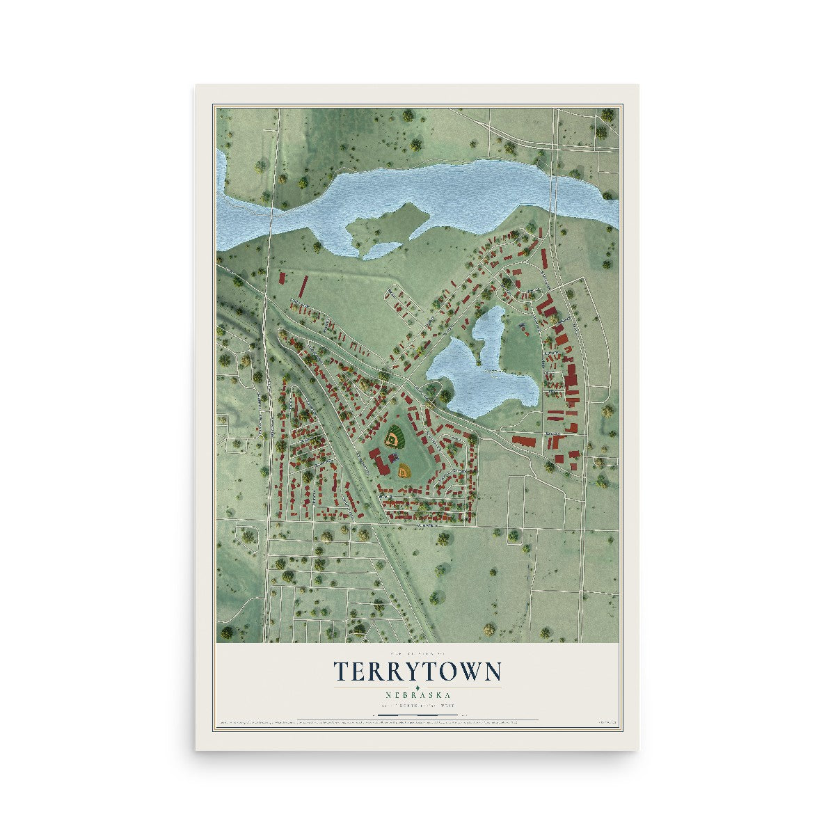 Map of Terrytown, Nebraska, 12 x 18 inch unframed archival matte print