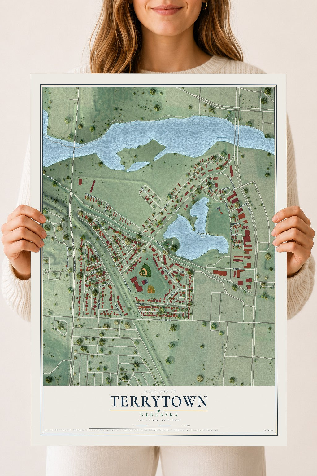 Map of Terrytown, Nebraska, 18 x 24 inch unframed archival matte print
