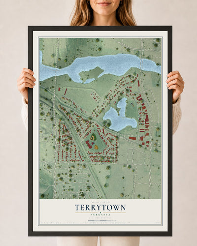 Map of Terrytown, Nebraska, 24 x 36 inch print in a black wood frame