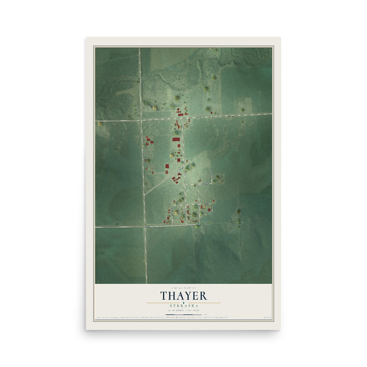 Map of Thayer, Nebraska, 12 x 18 inch unframed archival matte print