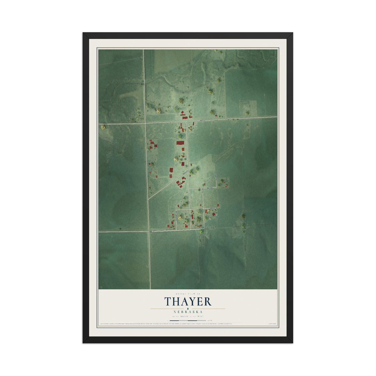 Map of Thayer, Nebraska, 12 x 18 inch print in a black wood frame