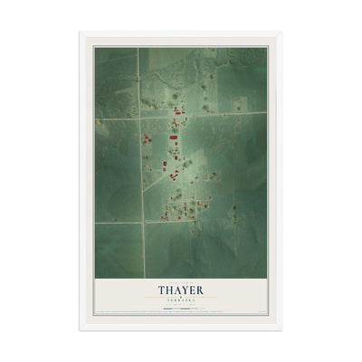 Map of Thayer, Nebraska, 12 x 18 inch print in a white wood frame