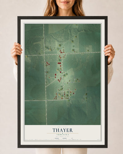 Map of Thayer, Nebraska, 24 x 36 inch print in a black wood frame