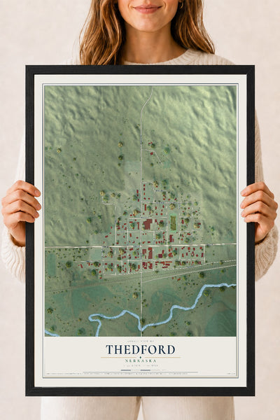 Map of Thedford, Nebraska, 18 x 24 inch print in a black wood frame