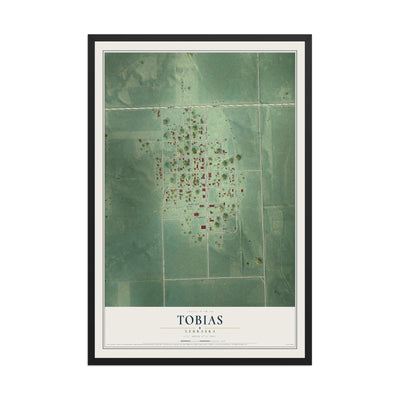 Map of Tobias, Nebraska, 12 x 18 inch print in a black wood frame
