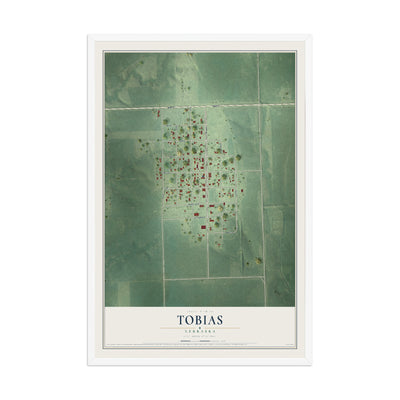 Map of Tobias, Nebraska, 12 x 18 inch print in a white wood frame