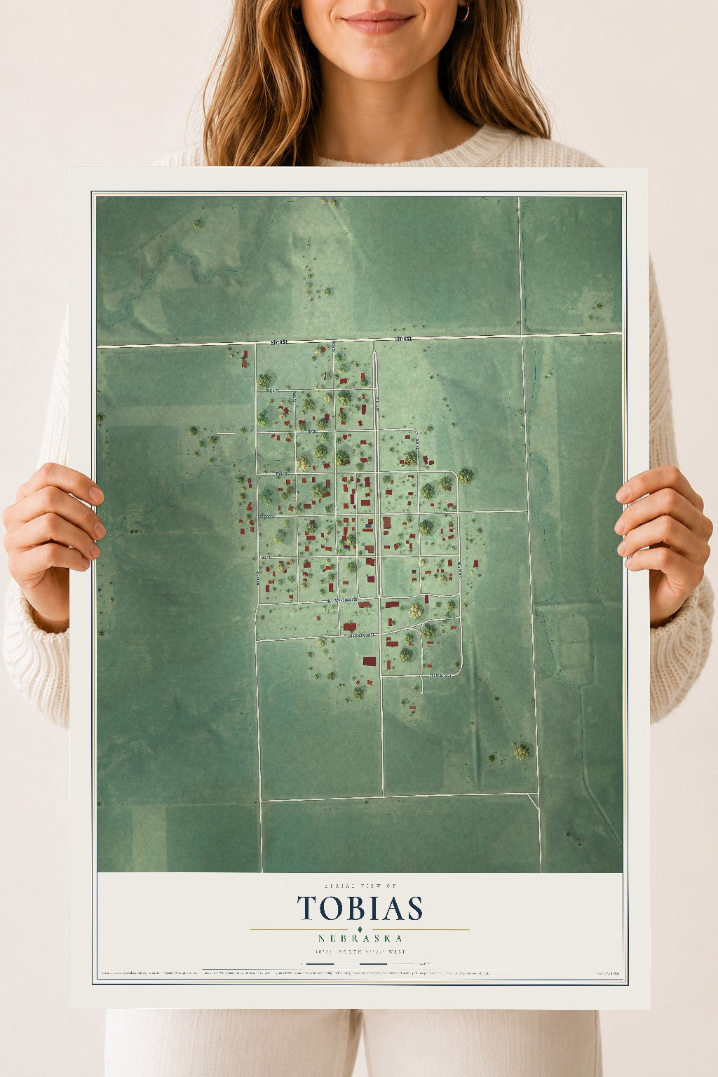 Map of Tobias, Nebraska, 18 x 24 inch unframed archival matte print