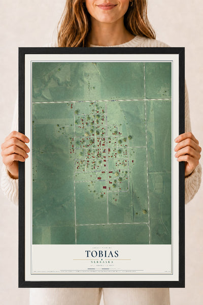 Map of Tobias, Nebraska, 18 x 24 inch print in a black wood frame