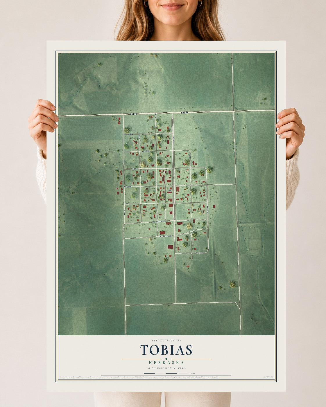 Map of Tobias, Nebraska, 24 x 36 inch unframed archival matte print