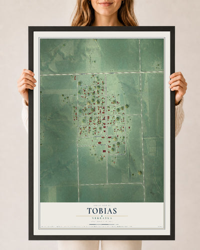 Map of Tobias, Nebraska, 24 x 36 inch print in a black wood frame