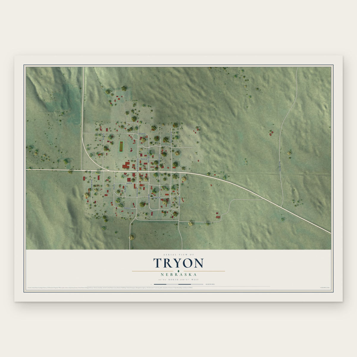 Tryon, Nebraska map print, the full design