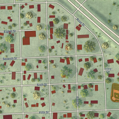 Close-up of the map of Unadilla, Nebraska print showing street and building detail