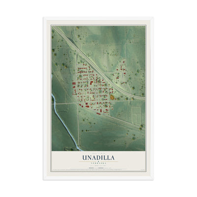 Map of Unadilla, Nebraska, 12 x 18 inch print in a white wood frame