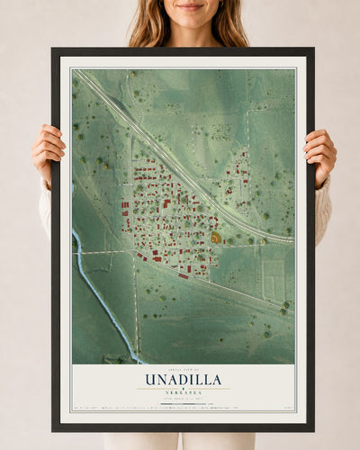 Map of Unadilla, Nebraska, 24 x 36 inch print in a black wood frame