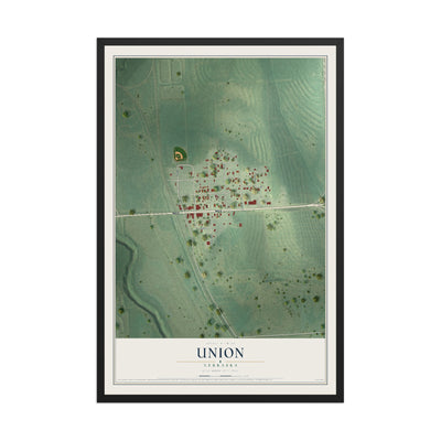 Map of Union, Nebraska, 12 x 18 inch print in a black wood frame