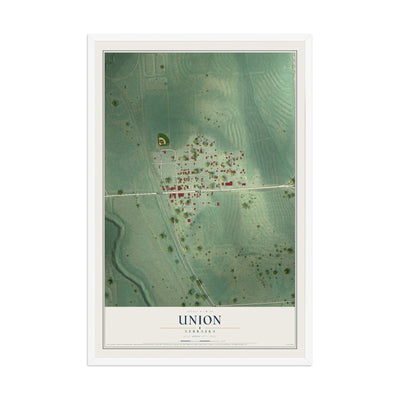 Map of Union, Nebraska, 12 x 18 inch print in a white wood frame
